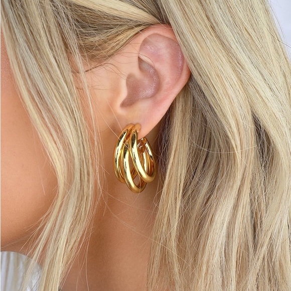 Three's A Crowd 24KT Gold Triple Hoop Earrings - Picture 3 of 3